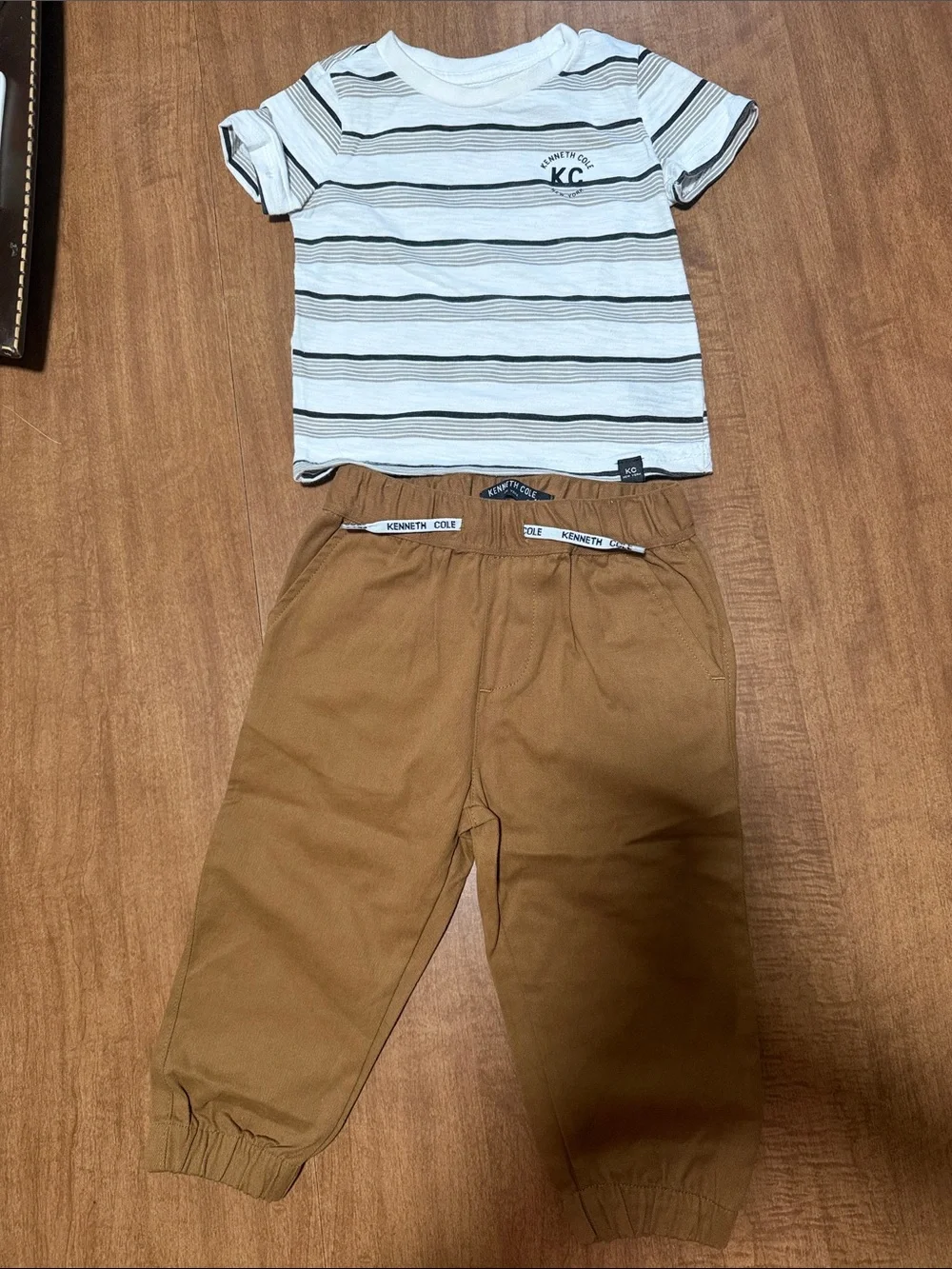 Kenneth Cole Kids Brown/Tan Jogger Pants& Stripped T-Shirt